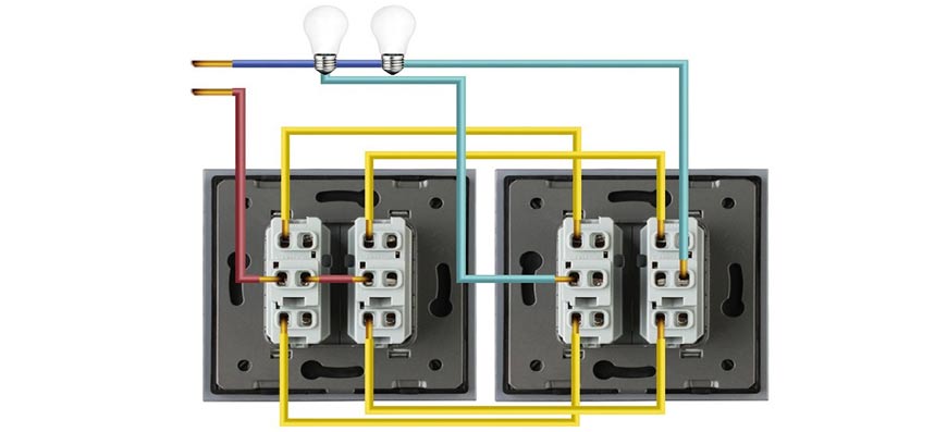 деление проводов в двухклавишном проходном выключатели