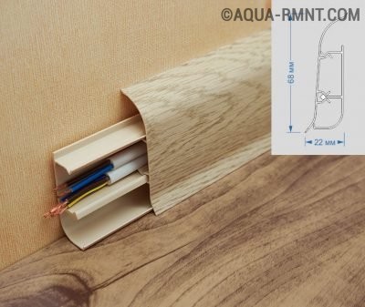 Кабель канал в пластиковом напольном плинтусе